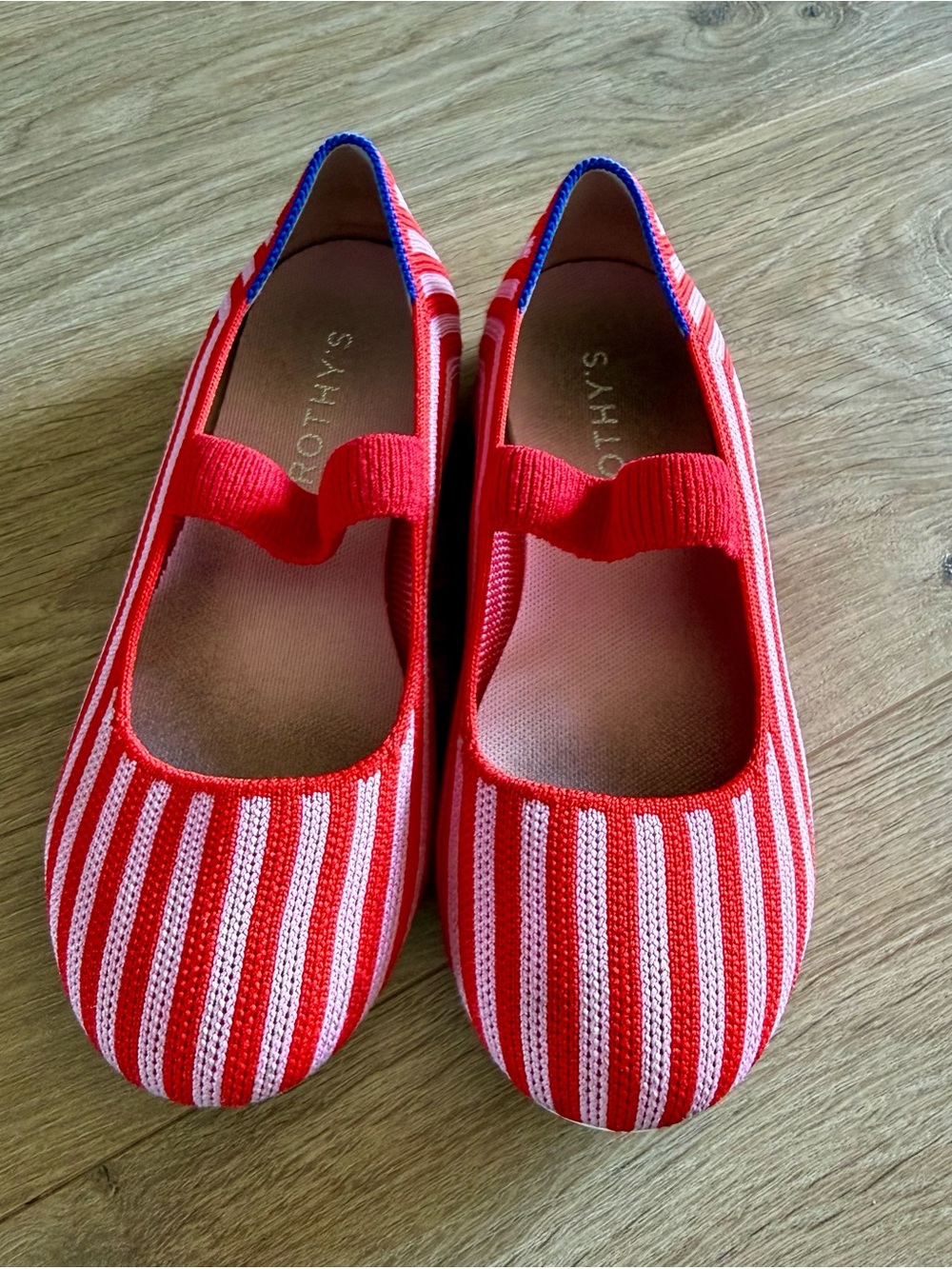 Rothy's Kids Red & Pink striped Mary Jane Shoes